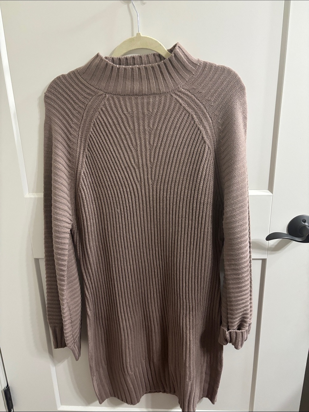 Long Sleeve Ribbed Mock Neck Dress in Mauve Taupe
